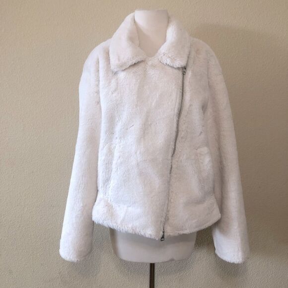 Topshop Lily Faux Fur Biker Jacket Size 12 - Picture 2 of 10